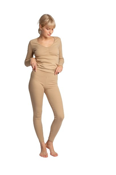 Legginsy damskie bawełniane z dzianiny prążkowanej cappuccino